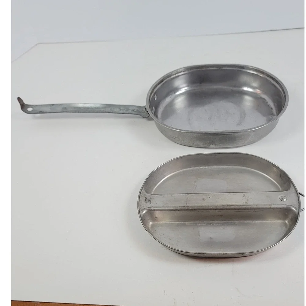 Vintage US Military Stainless Steel Mess Kit Wyott Folding Handle Camping Pan